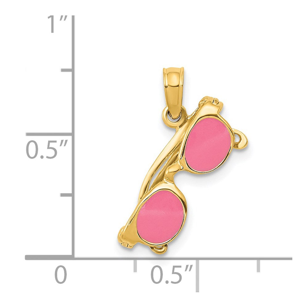 14k Gold 3D Pink Enameled Moveable Sunglasses Pendant - Charlie & Co. Jewelry