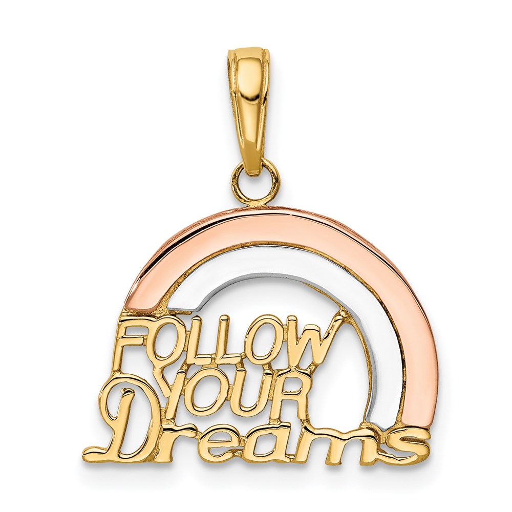 14K Gold "Follow Your Dreams" Rainbow Pendant Necklace - Charlie & Co. Jewelry