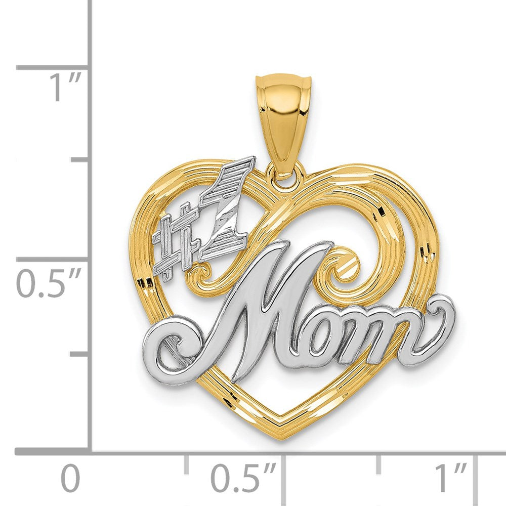 Yellow and White Gold #1 MOM Heart Pendant Necklace - Model K2643 - Charlie & Co. Jewelry