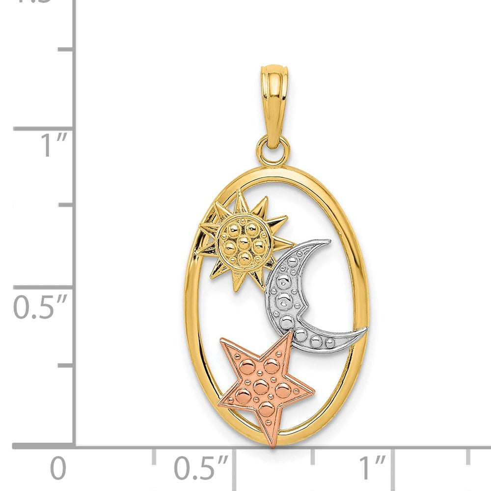 Gold Sun-Moon-Star Oval Pendant Necklace Model-K3191 - Charlie & Co. Jewelry
