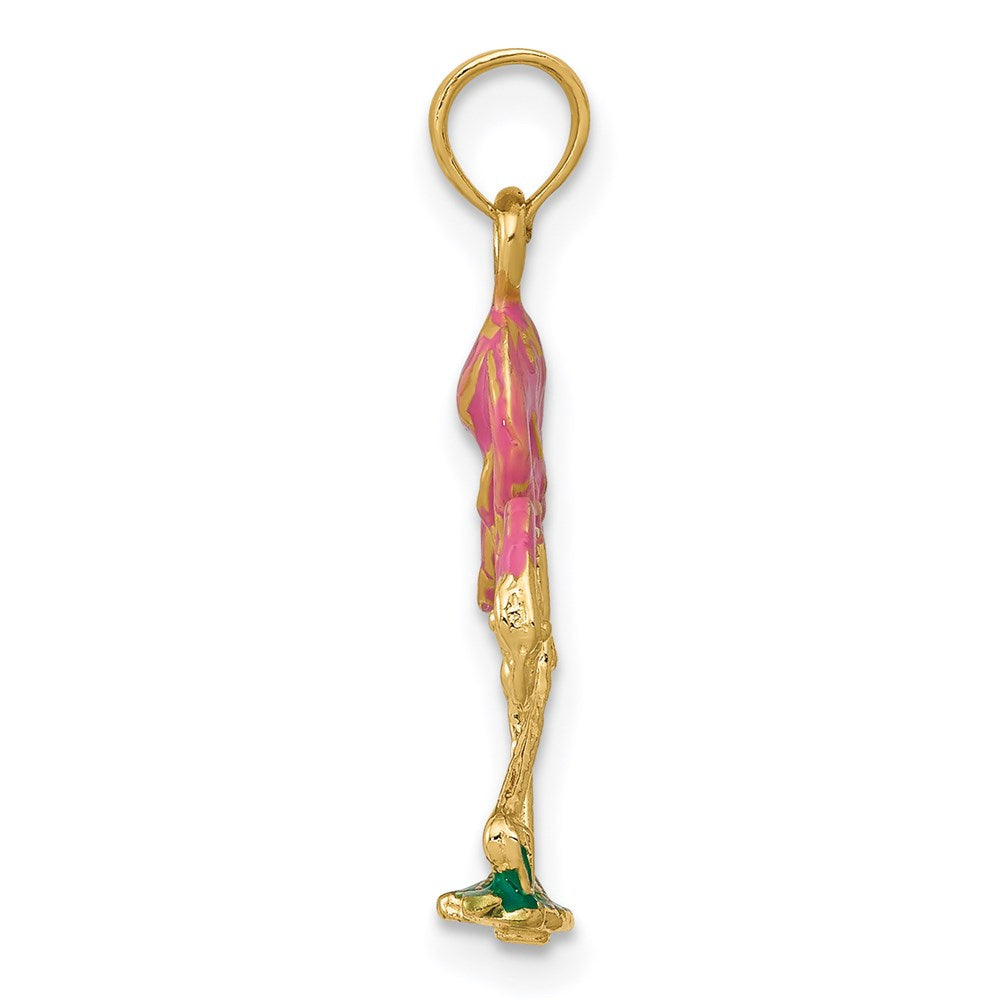14k Gold Enameled Flamingo Pendant - Charlie & Co. Jewelry