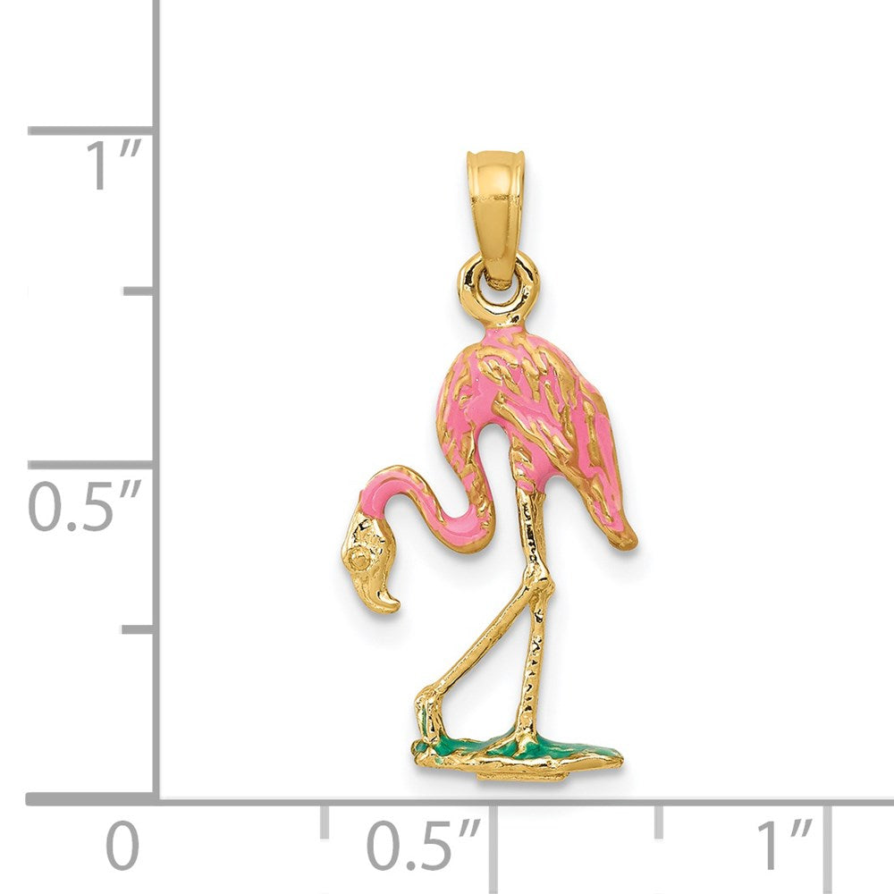 14k Gold Enameled Flamingo Pendant - Charlie & Co. Jewelry
