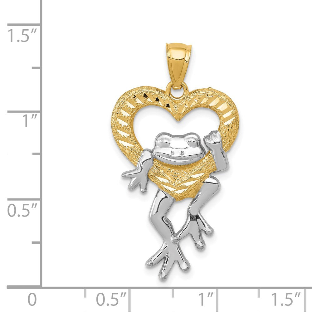 14K Yellow and White Gold Diamond-Cut Frog in Heart Pendant - Charlie & Co. Jewelry