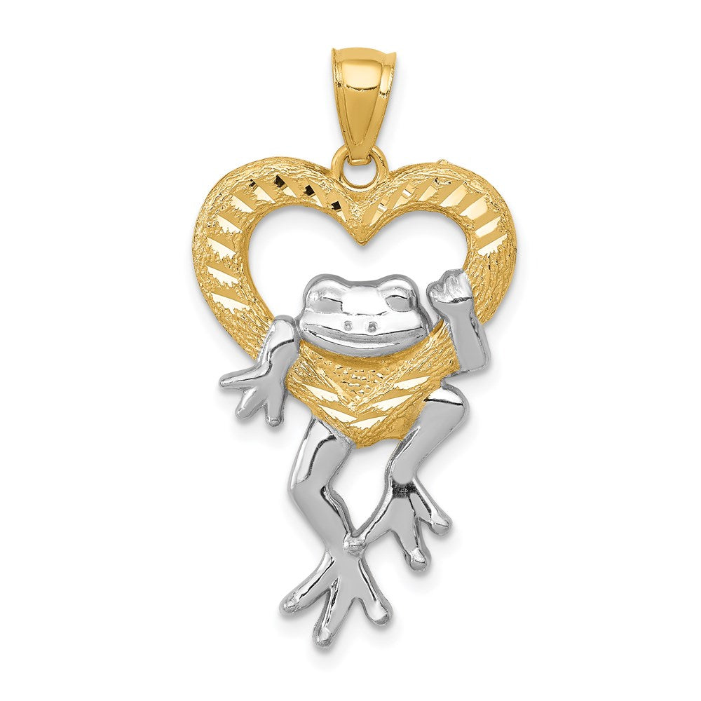 14K Yellow and White Gold Diamond-Cut Frog in Heart Pendant - Charlie & Co. Jewelry