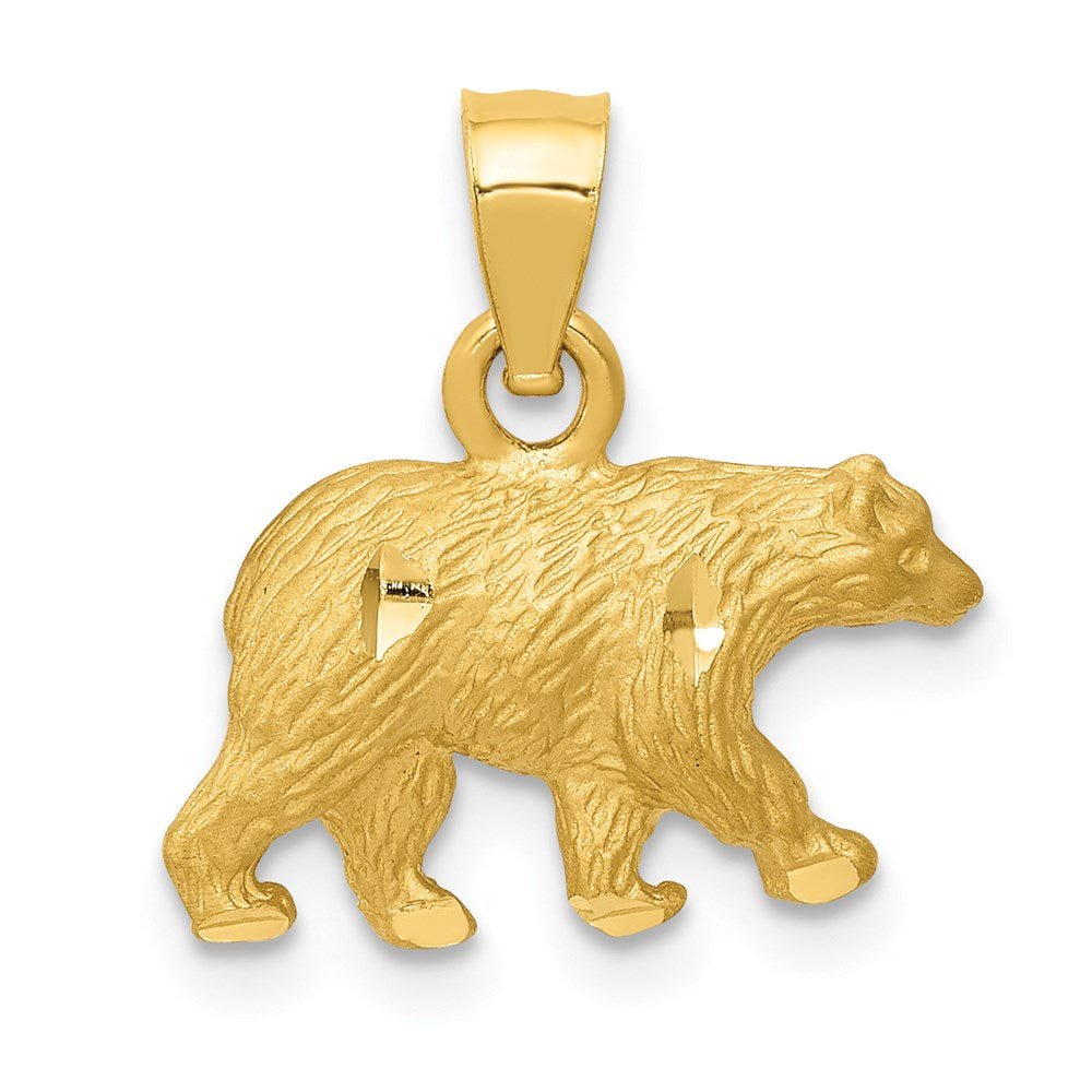 14k Gold Diamond-Cut Bear Necklace Pendant - Charlie & Co. Jewelry