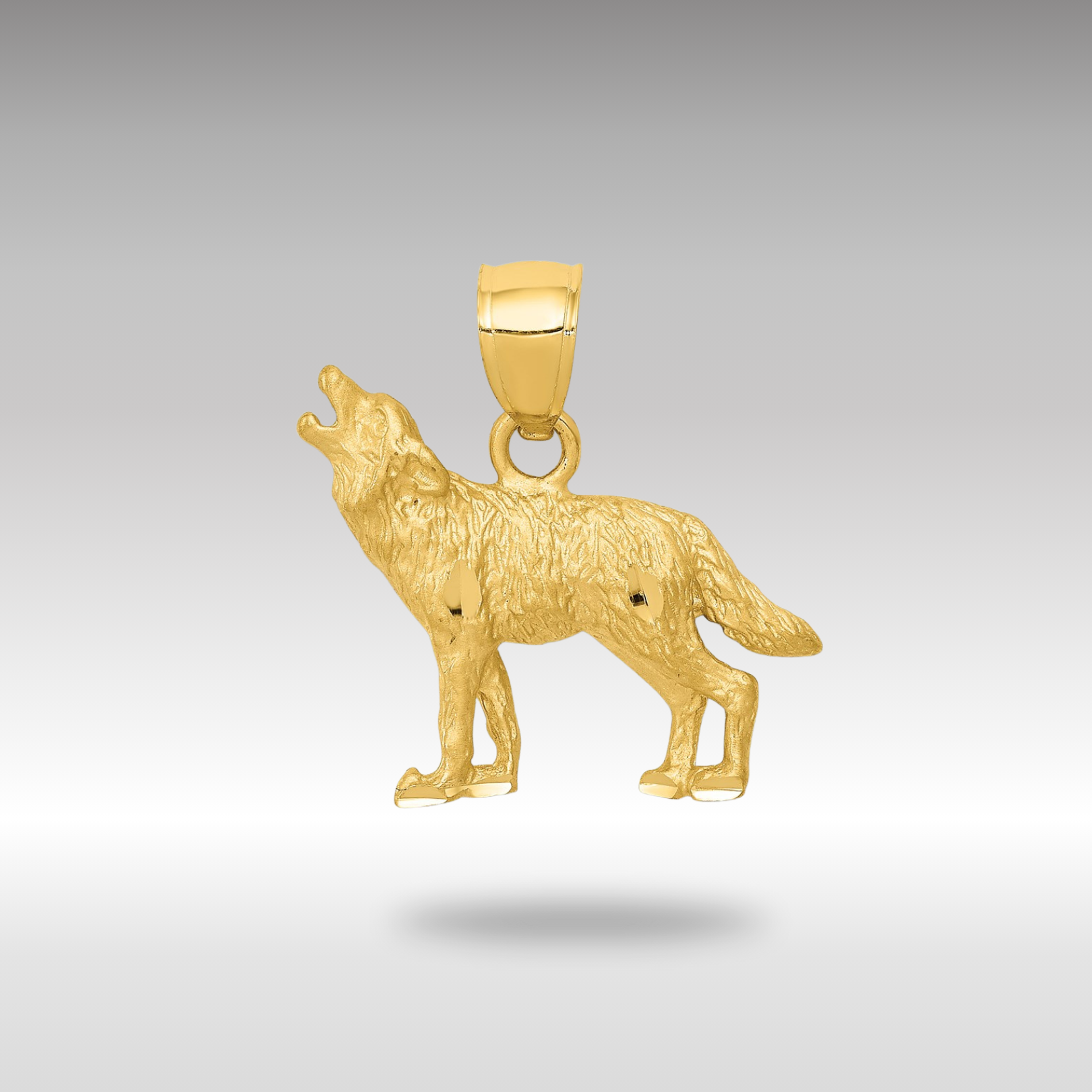 Gold Diamond-Cut Howling Wolf Pendant Necklace - Charlie & Co. Jewelry