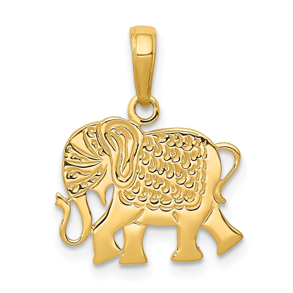 14K Gold Textured Elephant Necklace Pendant - Charlie & Co. Jewelry