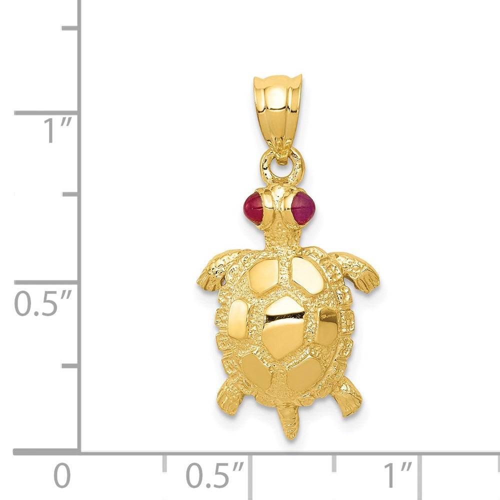 14K Gold Turtle Charm Pendant with Ruby Eyes - Charlie & Co. Jewelry