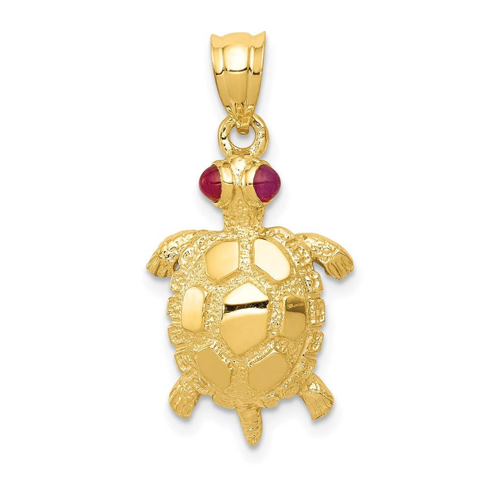 14K Gold Turtle Charm Pendant with Ruby Eyes - Charlie & Co. Jewelry