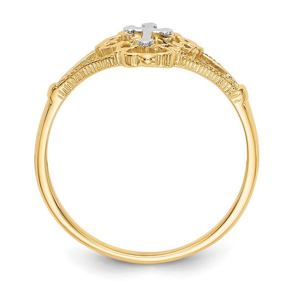 Yellow and White Gold Diamond Cut Cross Ring Model-K3939 - Charlie & Co. Jewelry