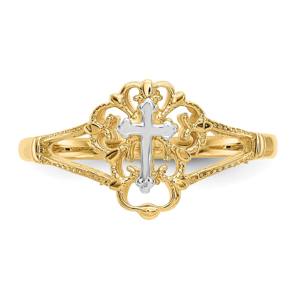 Yellow and White Gold Diamond Cut Cross Ring Model-K3939 - Charlie & Co. Jewelry