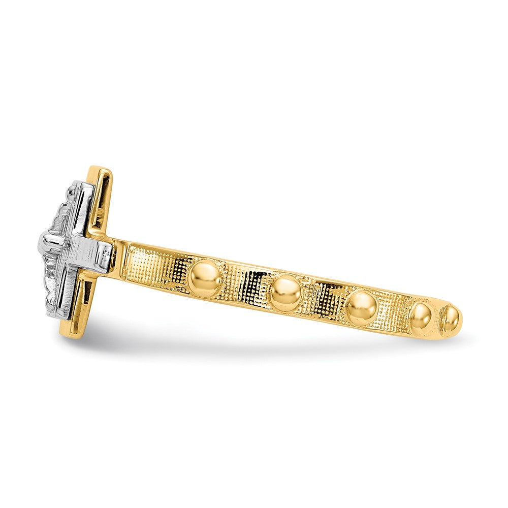 Yellow and White Gold Crucifix Rosary Ring Model-K3967 - Charlie & Co. Jewelry