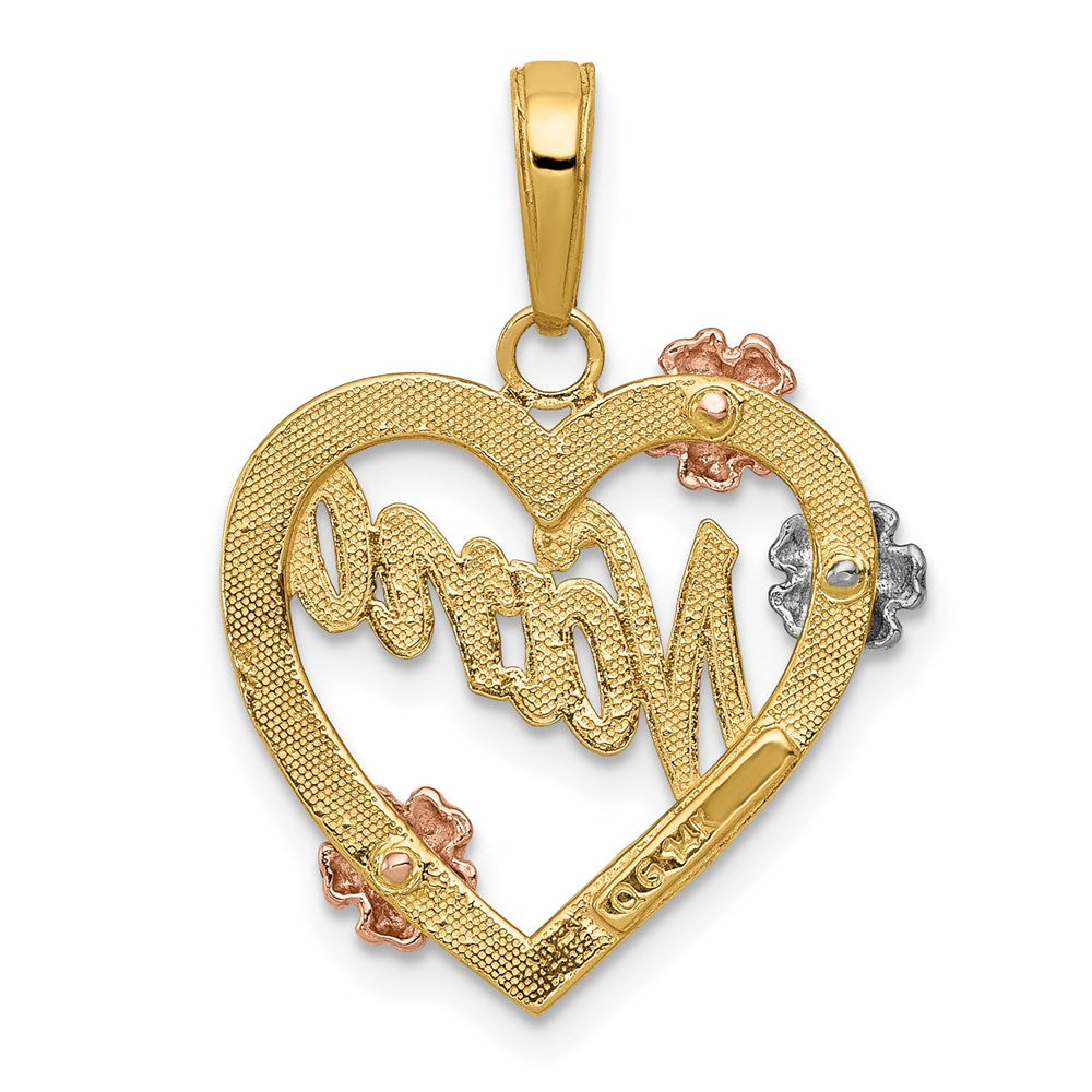 Gold 'NANA' in Heart with Flowers Necklace Pendant Model-K4083 - Charlie & Co. Jewelry
