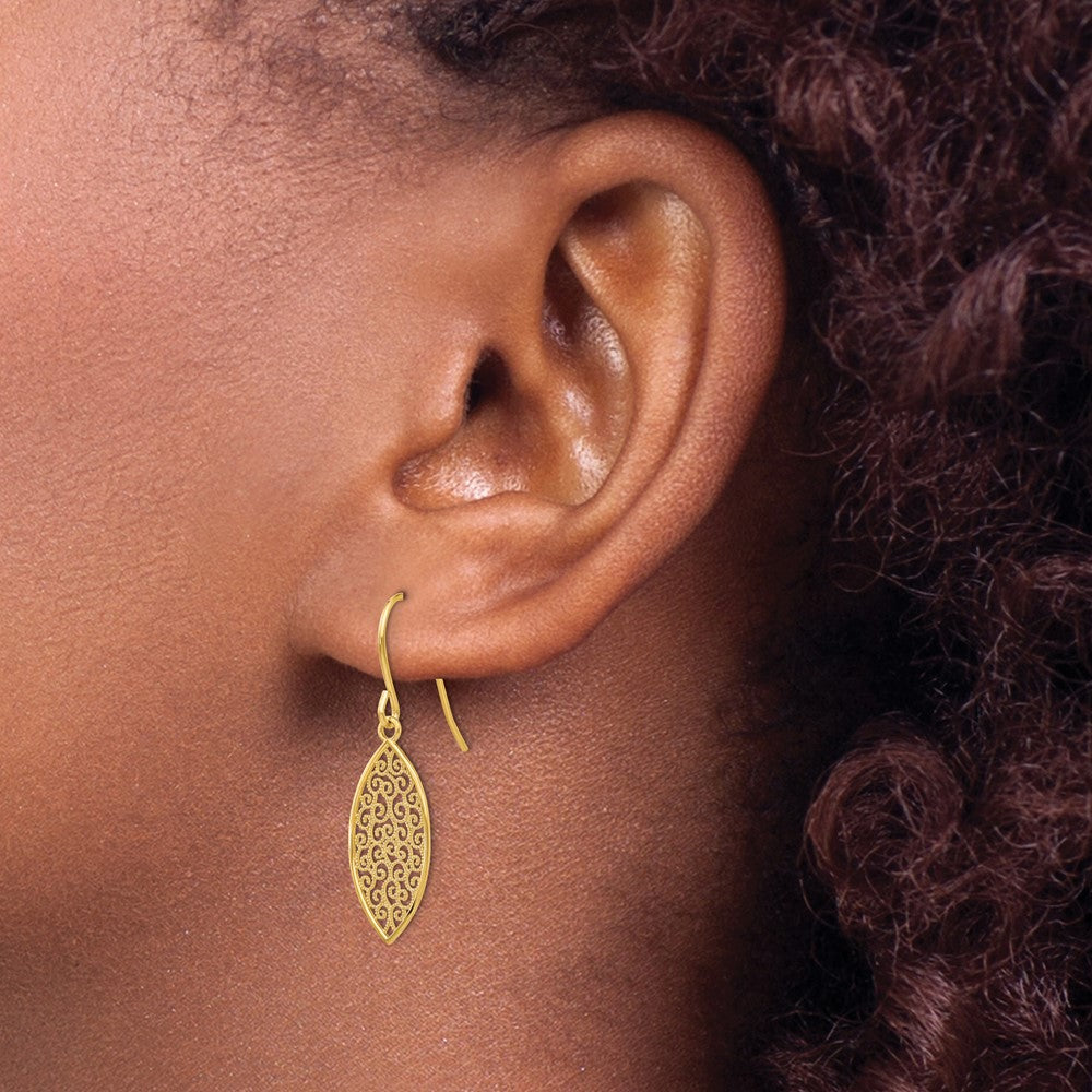 Gold Fancy Filigree Teardrop Dangle Earrings - Model K4365 - Charlie & Co. Jewelry