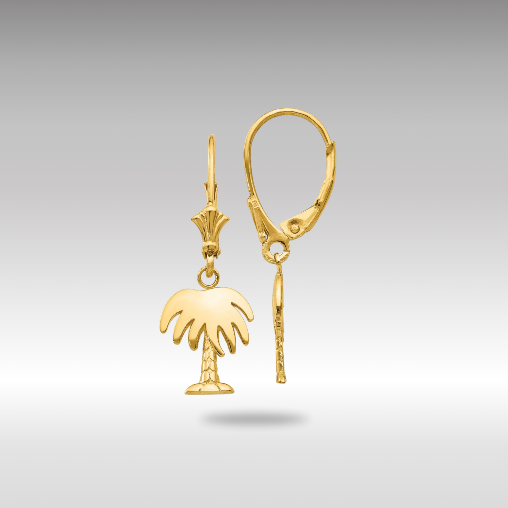 14K Gold Palm Tree Leverback Earrings Model K4487 Charlie Co