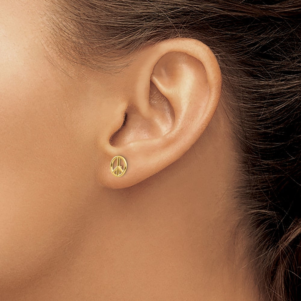 Gold Polished Peace Symbol Post Earrings - Model K4516 - Charlie & Co. Jewelry