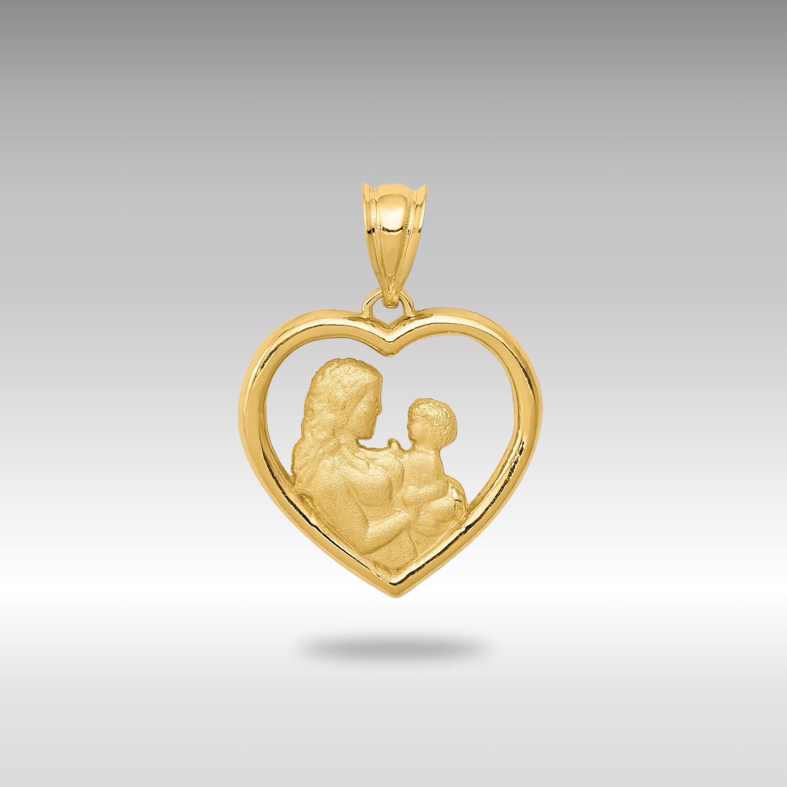 Gold Polished and Satin Mom/Baby Heart Charm Necklace - Model K4753 - Charlie & Co. Jewelry