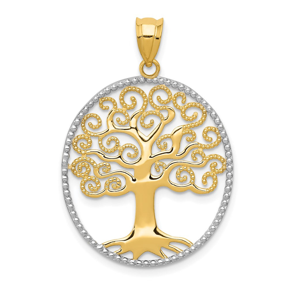 14K Yellow and White Gold Filigree Tree of Life Necklace Pendant - Charlie & Co. Jewelry