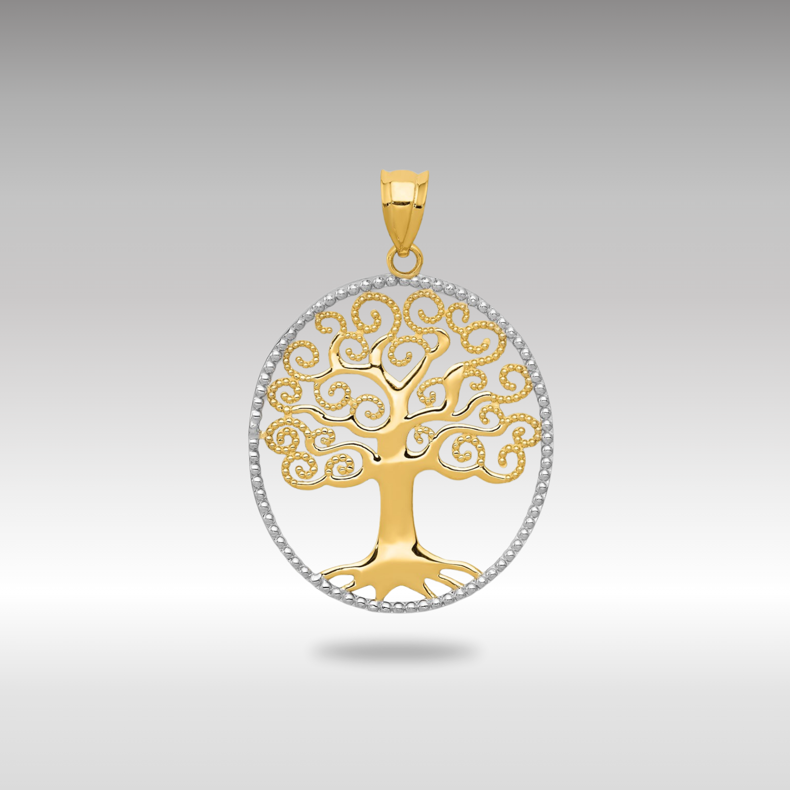 Yellow and White Gold Filigree Tree of Life Necklace Pendant - Charlie & Co. Jewelry