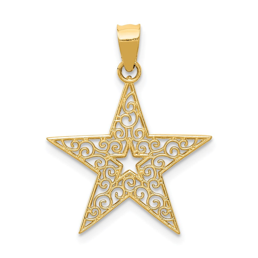 Gold Filigree Star Necklace Pendant Model-K4807 - Charlie & Co. Jewelry