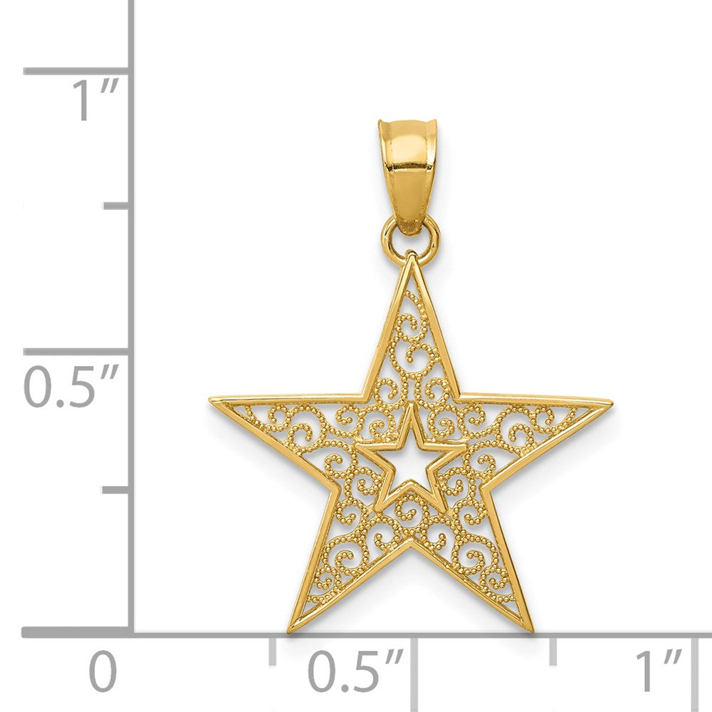 Gold Filigree Star Necklace Pendant Model-K4807 - Charlie & Co. Jewelry