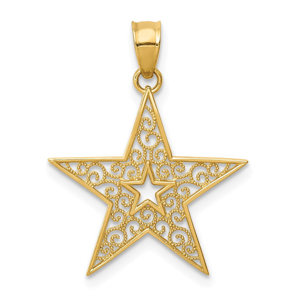 Gold Filigree Star Necklace Pendant Model-K4807 - Charlie & Co. Jewelry