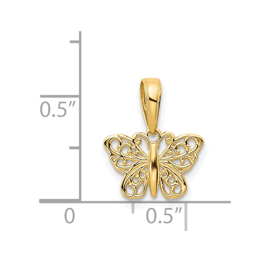 14K Gold Polished Filigree Butterfly Pendant - Charlie & Co. Jewelry