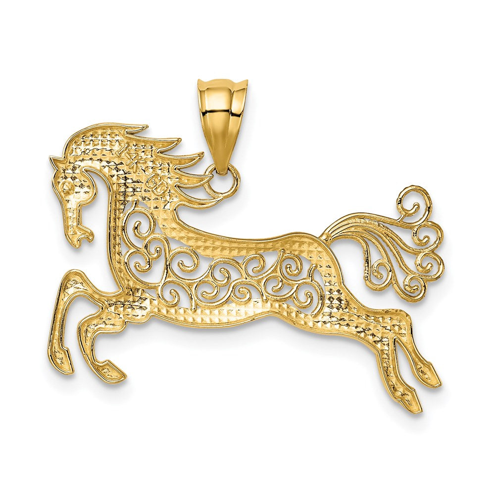 14k Gold with Rhodium Filigree Horse Necklace Pendant - Charlie & Co. Jewelry