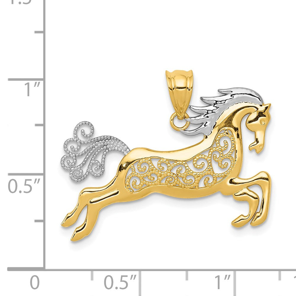 14k Gold with Rhodium Filigree Horse Necklace Pendant - Charlie & Co. Jewelry