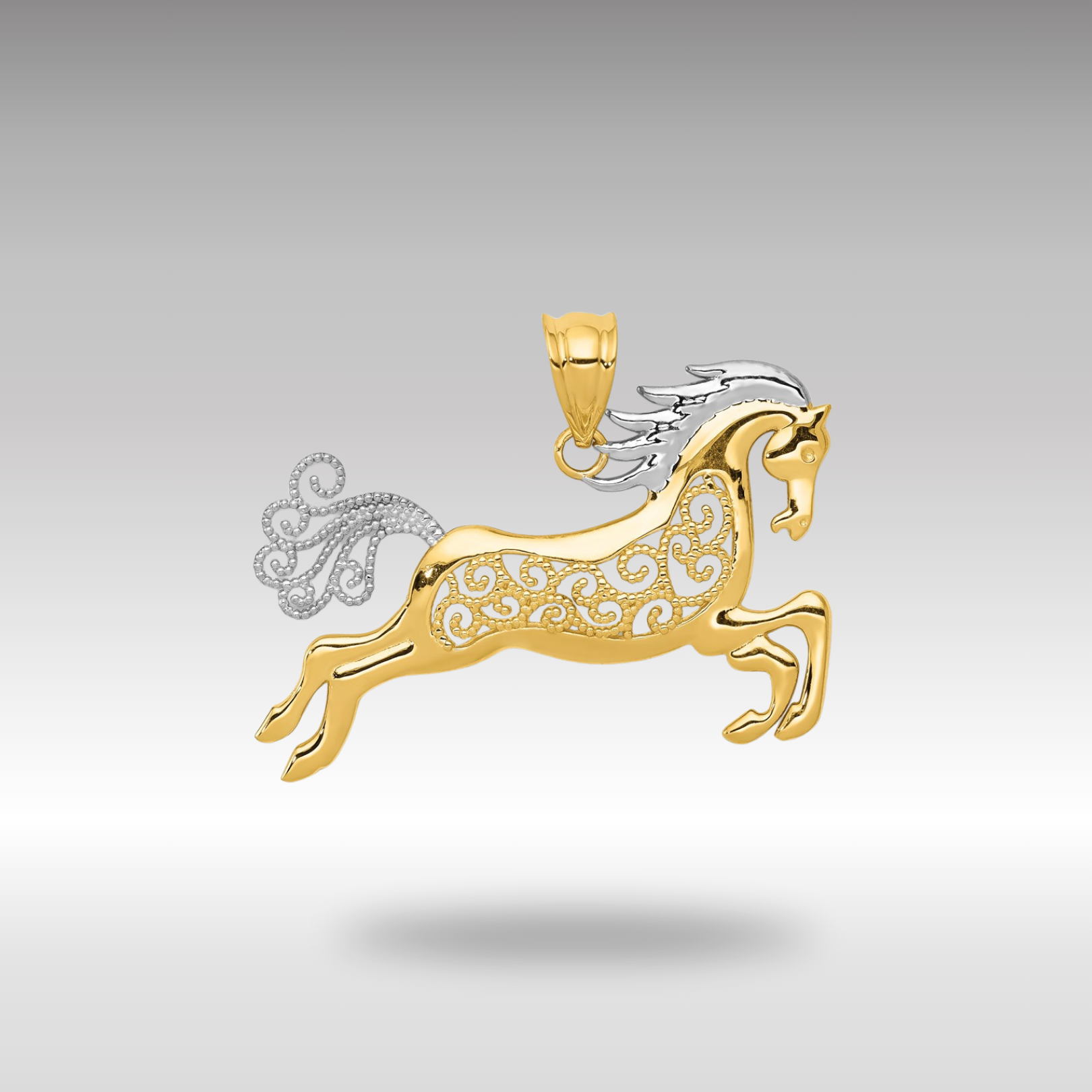 Gold with Rhodium Filigree Horse Necklace Pendant - Charlie & Co. Jewelry