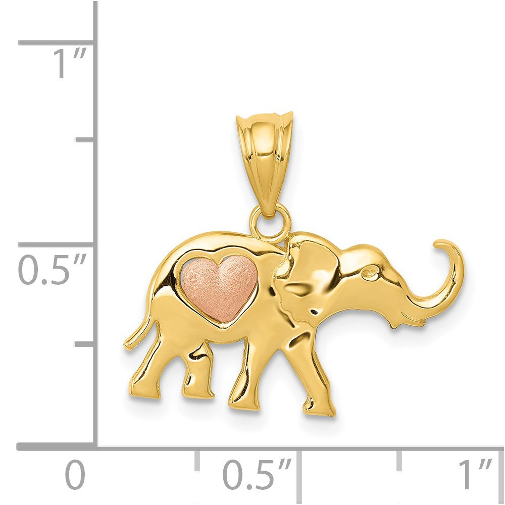 14k Yellow & Rose Gold Elephant Necklace Charm with Heart Detail - Charlie & Co. Jewelry