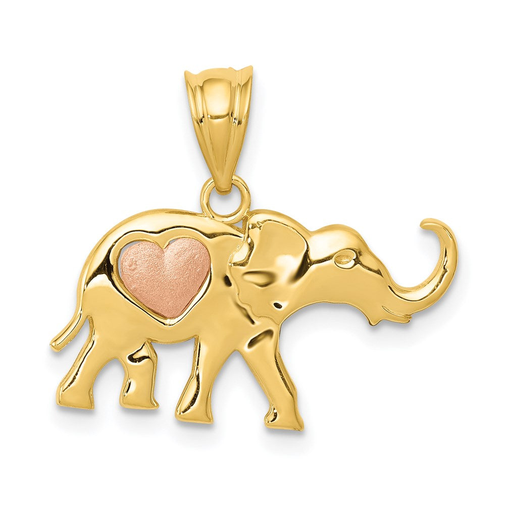 14k Yellow & Rose Gold Elephant Necklace Charm with Heart Detail - Charlie & Co. Jewelry
