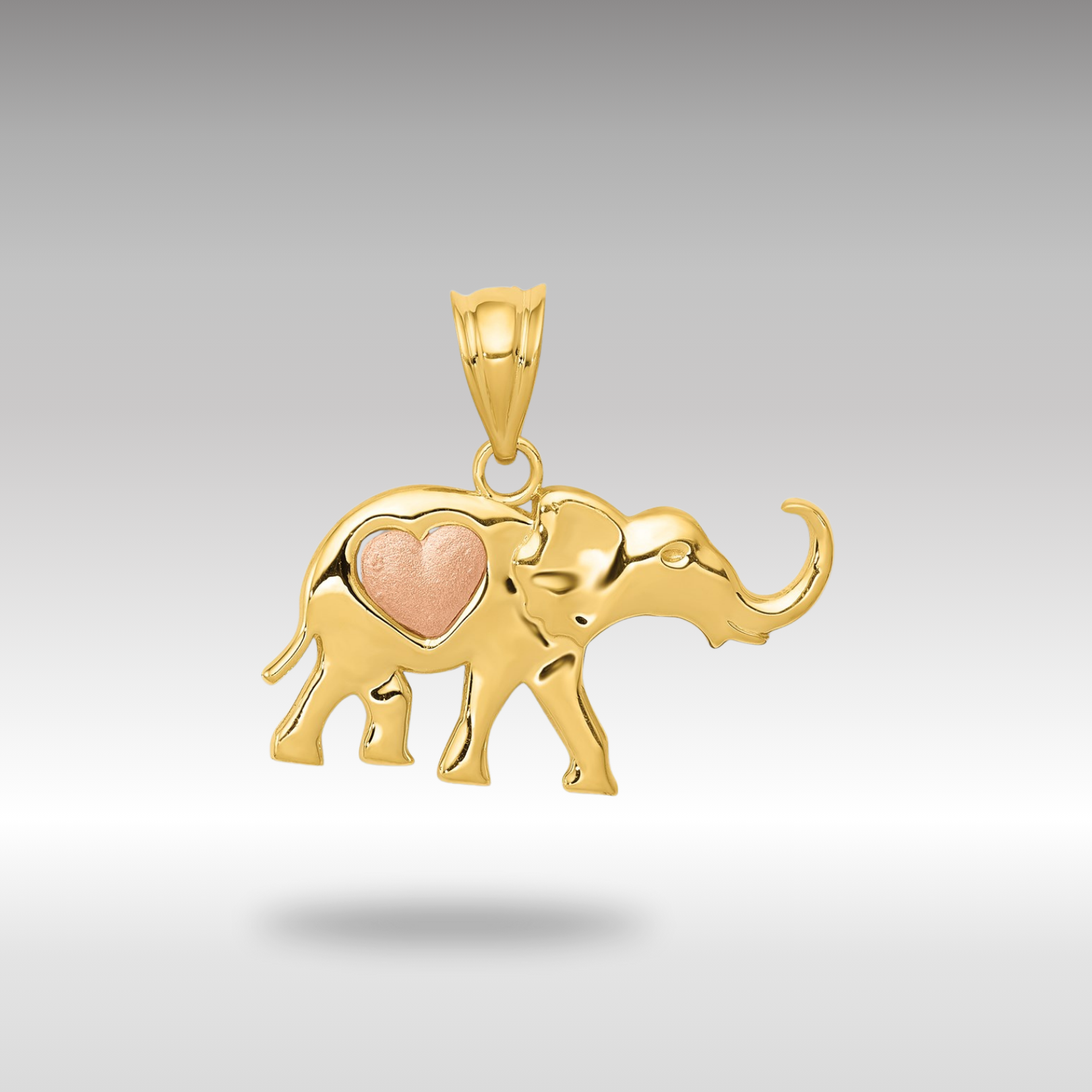 Yellow & Rose Gold Elephant Necklace Charm with Heart Detail - Charlie & Co. Jewelry