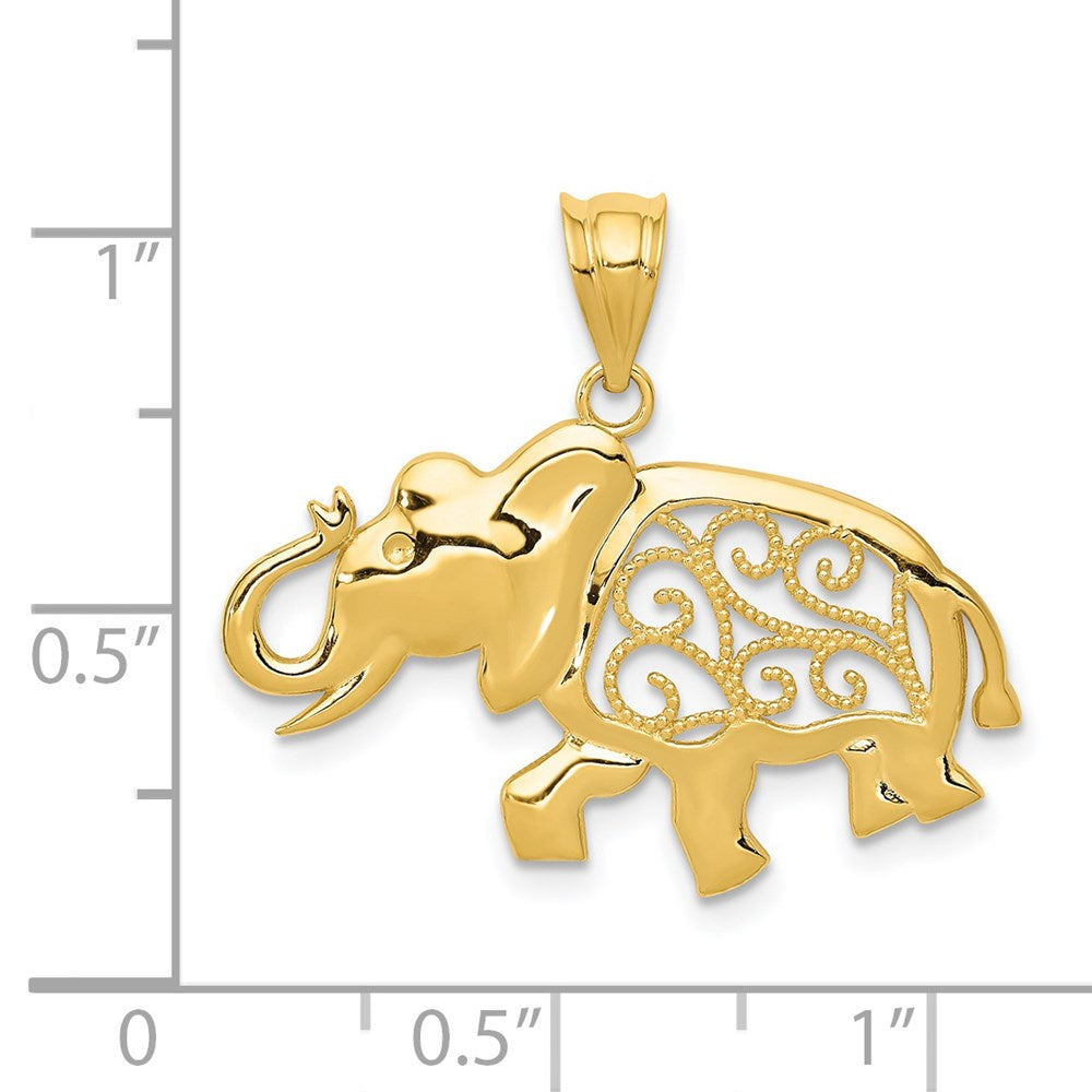 14k Gold Filigree Elephant Necklace Pendant - Charlie & Co. Jewelry