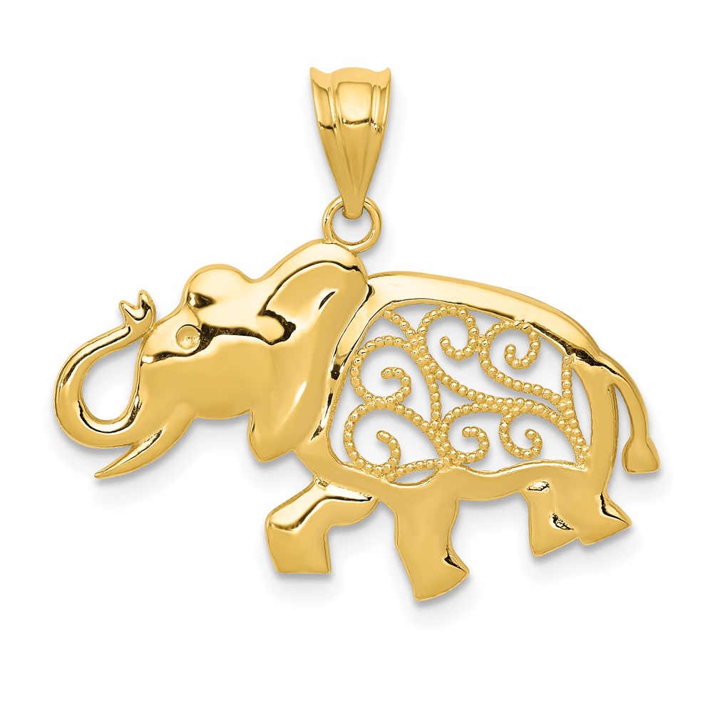 14k Gold Filigree Elephant Necklace Pendant - Charlie & Co. Jewelry