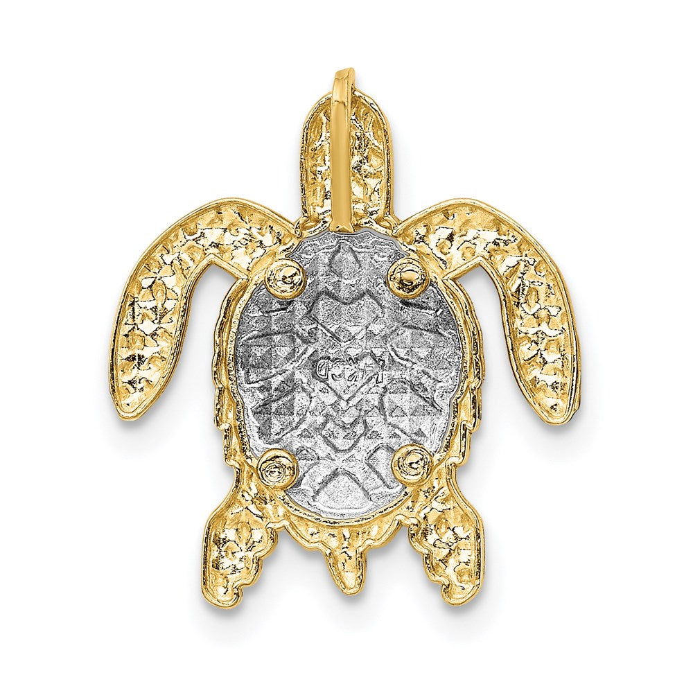 14K Yellow and White Gold Turtle Necklace Pendant - Charlie & Co. Jewelry