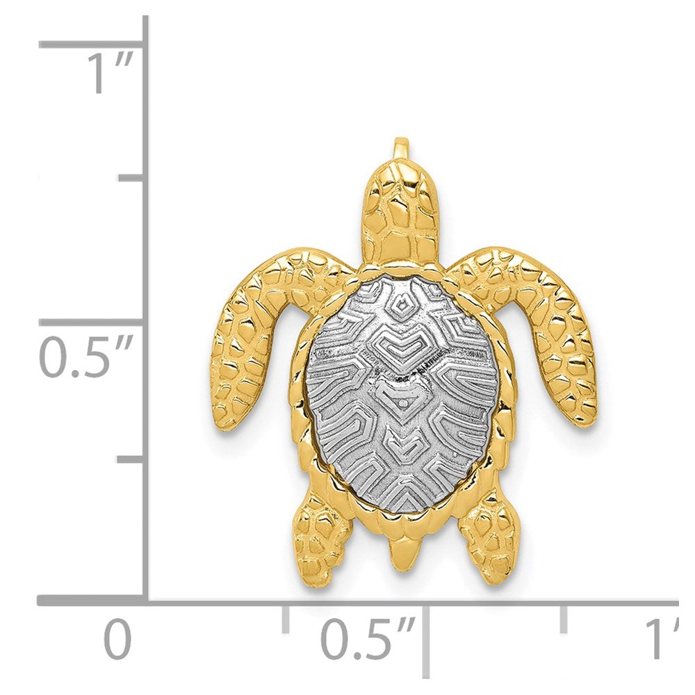 14K Yellow and White Gold Turtle Necklace Pendant - Charlie & Co. Jewelry