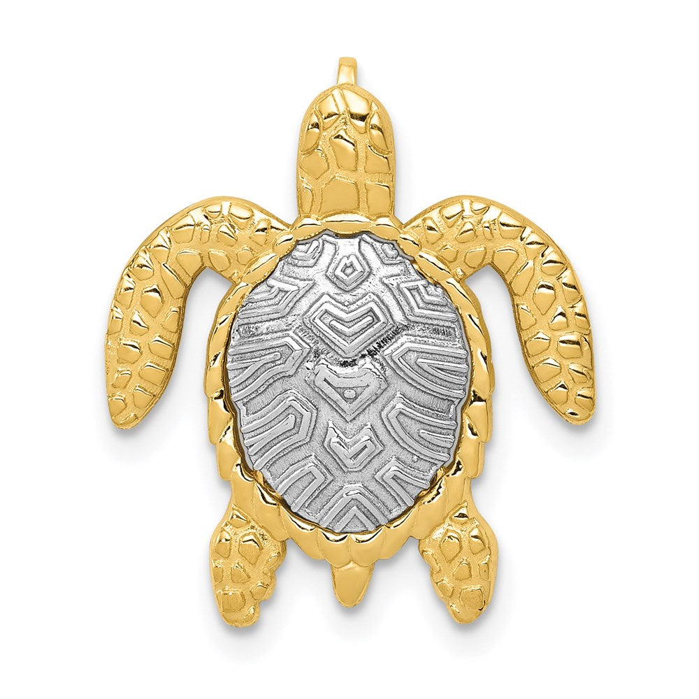 14K Yellow and White Gold Turtle Necklace Pendant - Charlie & Co. Jewelry