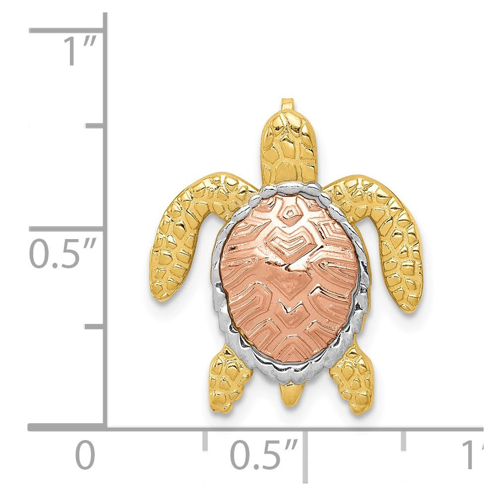 14K Two-Tone Gold with White Rhodium Turtle Pendant Slide - Charlie & Co. Jewelry