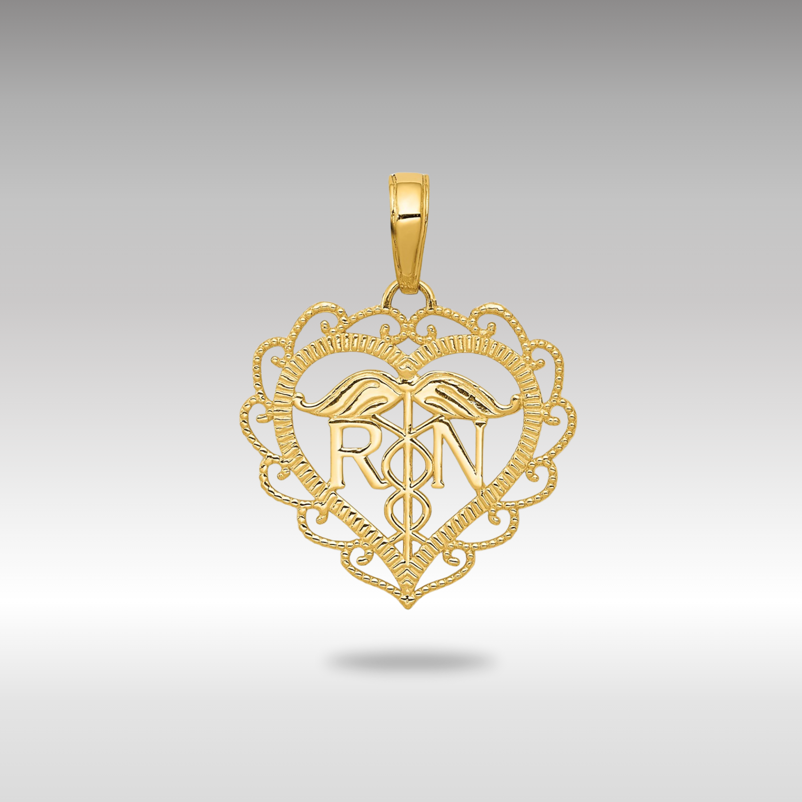 Gold RN Registered Nurse Heart Pendant Necklace Model-K4932 - Charlie & Co. Jewelry