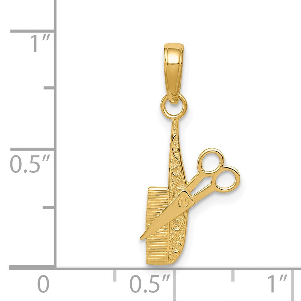 14K Gold Comb and Scissors Pendant - Charlie & Co. Jewelry