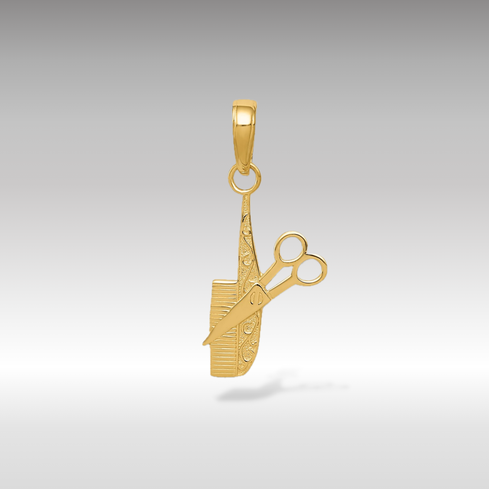 14K Gold Comb and Scissors Pendant - Charlie & Co. Jewelry