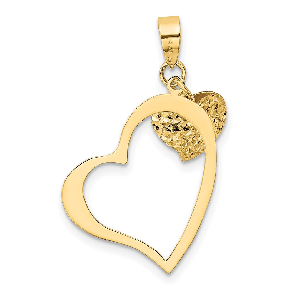 14K Gold Diamond-Cut Open and Puffed 3D Heart Pendant - Charlie & Co. Jewelry