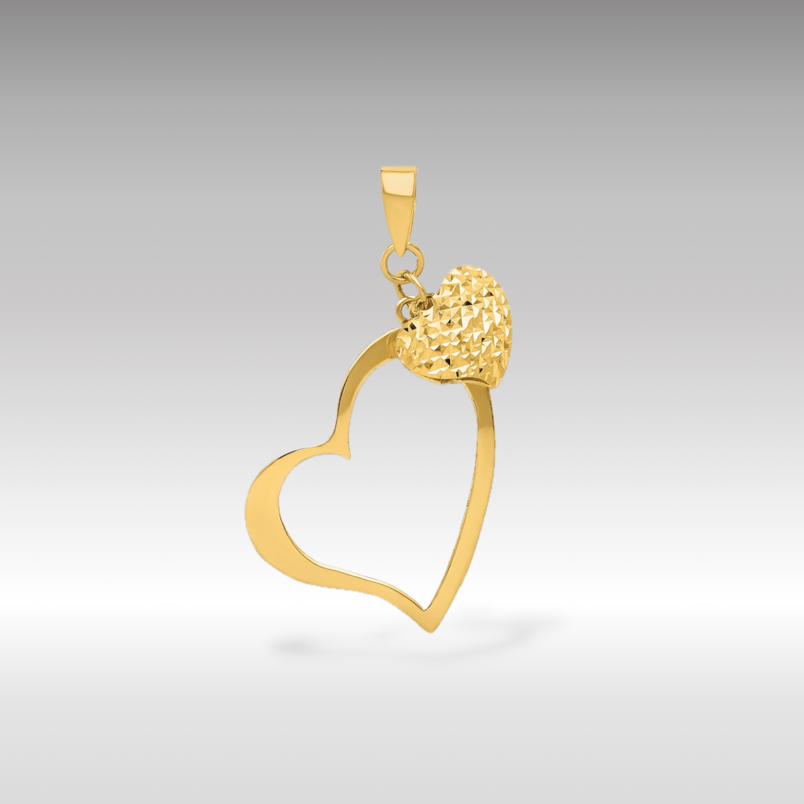 14K Gold Diamond-Cut Open and Puffed 3D Heart Pendant - Charlie & Co. Jewelry