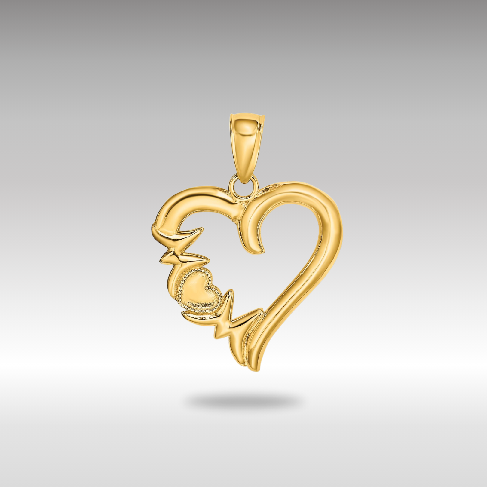 Gold Polished MOM Heart Pendant Necklace - Model K5196 - Charlie & Co. Jewelry
