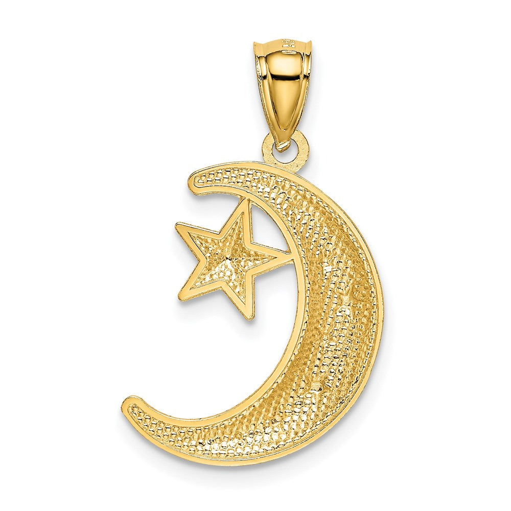 Gold Polished and Textured Moon and Stars Pendant Necklace Model-K5299 - Charlie & Co. Jewelry