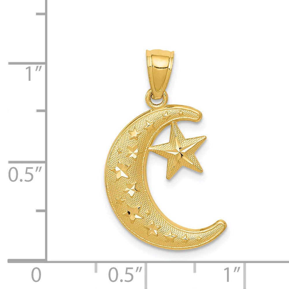 Gold Polished and Textured Moon and Stars Pendant Necklace Model-K5299 - Charlie & Co. Jewelry