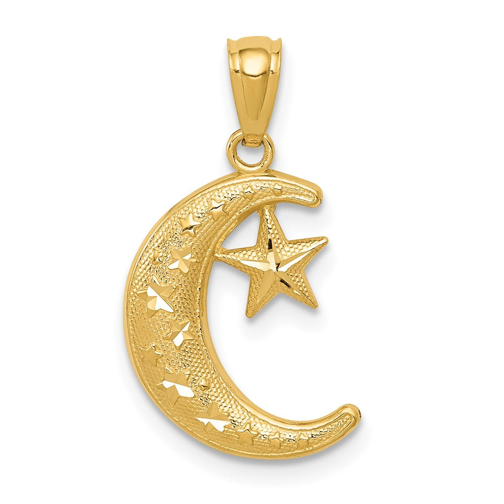 Gold Moon and Stars Pendant Necklace Model-K5305 - Charlie & Co. Jewelry