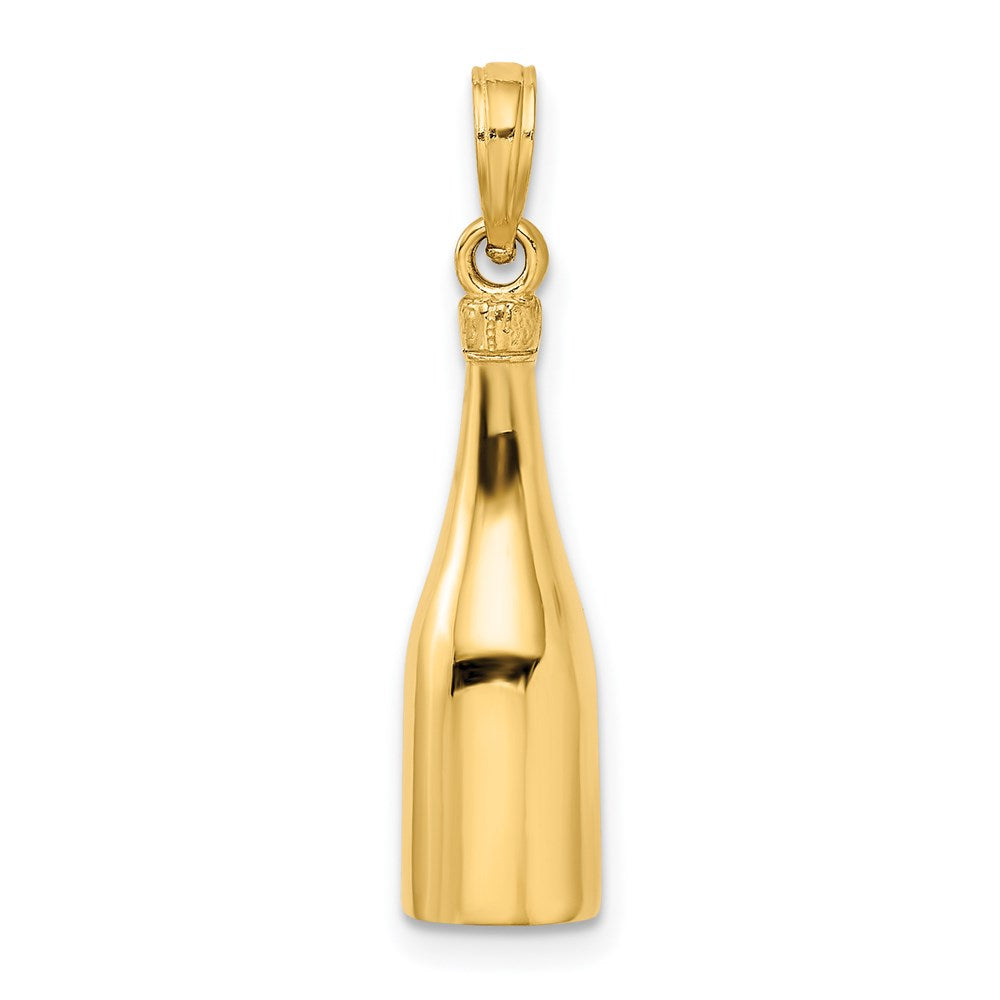 14K Gold Polished 3D Enameled Champagne Bottle Pendant - Charlie & Co. Jewelry