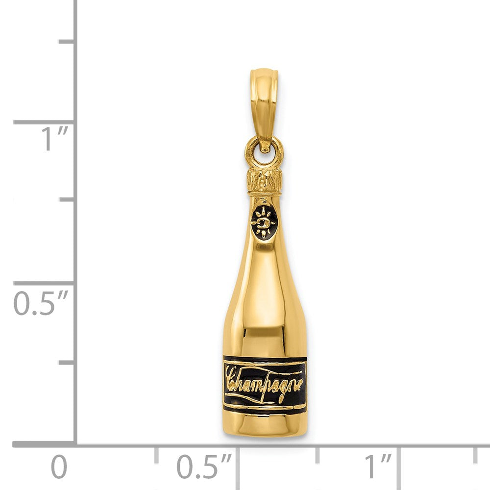 14K Gold Polished 3D Enameled Champagne Bottle Pendant - Charlie & Co. Jewelry